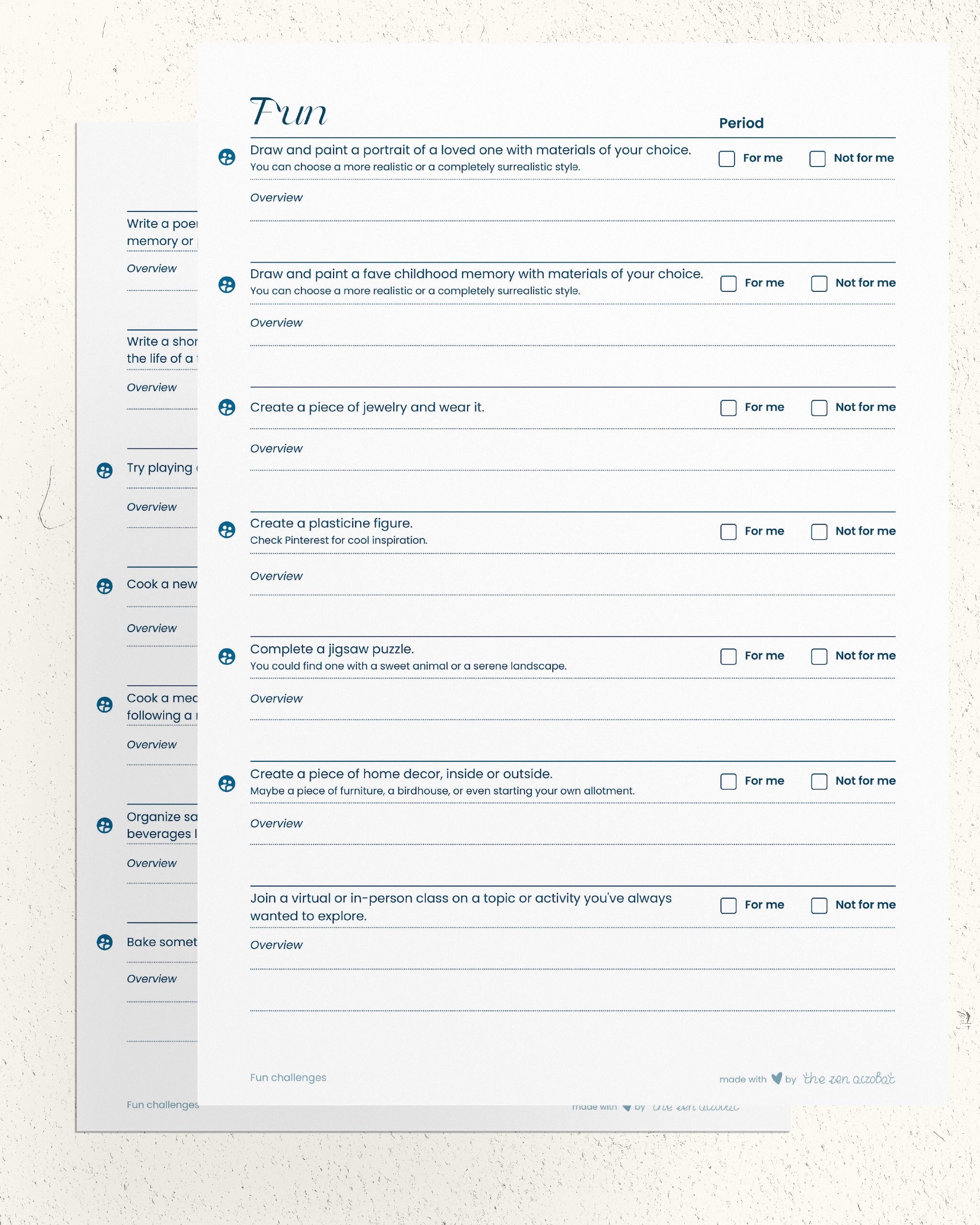 fun self care checklist with space for reflection