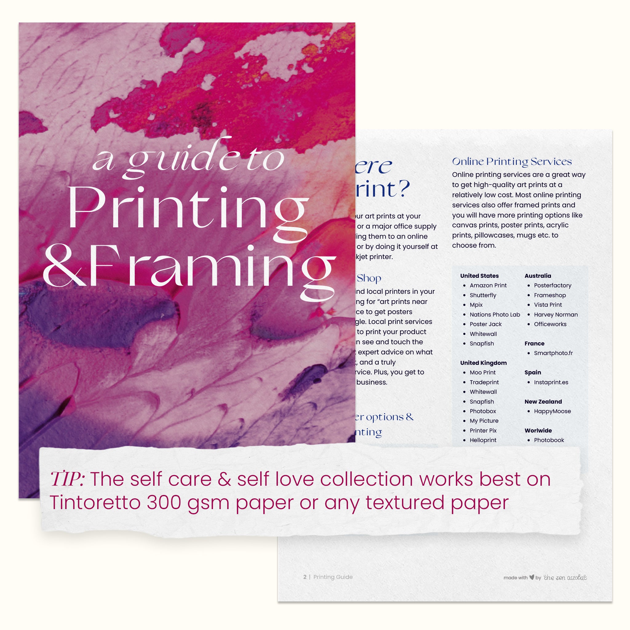  the printing & framing guide illustrated and advice that the self care self love printing collection is done best on tintoretto 300 gsm or any textured paper,