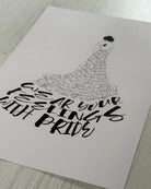 self acceptance poster with adjectives that describe feelings, the poster features a girl whose dress is made out of words of feelings and the finishing "wear your feelings with pride"