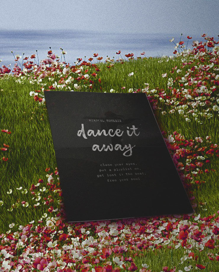 the zen acrobat mindfulness collection represented by dance poster for mindfulness on a flowery meadow